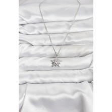 Youday Accessories 316L Çelik Zincir Gümüş Renk Yıldız Model Zirkon Taşlı Kadın Kolye