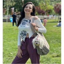 Hakay Terletmeyen Keten Kumaş Kedi Köpek Taşıma Çantası 80X70 cm Bej Renk