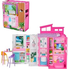 Hakay Barbie'nin Yeni Portatif Evi 2024 Barbie'nin Yeni Portatif Evi 2024, 4 Oyun Alanı ve 11 Dekorasyon Aksesuarı Bulunan Bebek Evi Oyun Seti HRJ76