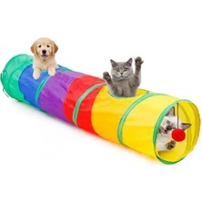 Hakay Gökkuşağı Renkli Kedi Oyun Tüneli, Katlanabilir, Polyester