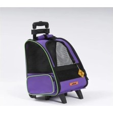 Hakay Brave Paws 2 Tekerlekli Plastik Fileli Kedi ve Köpek Taşıma Çantası Çekçek Mekanizmalı Yıkanabilir Mor Renkli
