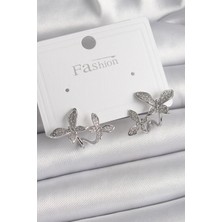 Youday Accessories Pirinç Gümüş Renk Zirkon Taşlı  Model Kadın Küpe