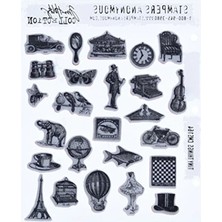 Hakay Sanatsal Lastik Damga Seti Kırmızı Renkli Yapışkan Istampa