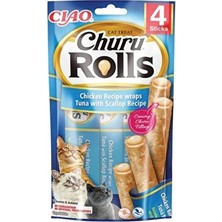 4 Adet Ciao Churu Rolls Sticks Deniz Taraklı, Tavuk Sargılı ve Ton Balıklı Kedi Ödül Maması 4 x 10 gr