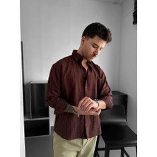 Elku Moda Erkek Yarım Düğmeli Dik Yaka Gömlek %100 Pamuklu Keten Dokulu Rahat Kalıp Gömlek Yazlık Salaş Bohem Stil Gömlek