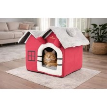 Hakay Kırmızı Katlanabilir Kedi Evi ve Küçük Irk Köpek Yatağı, Taşınabilir