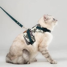 Hakay Kaçış Önleyici Kedi ve Küçük Irk Köpek Gezdirme Tasması, Kamuflaj