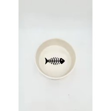 Medushop Seramik Kedi Mama ve Su Kabı Kılçık Desenli