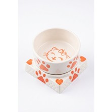 Nova Epoxy Art Kare Ayaklı Seramik Mama ve Su Kabı Turuncu