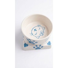 Medushop Kare Ayaklı Seramik Mama ve Su Kabı Mavi