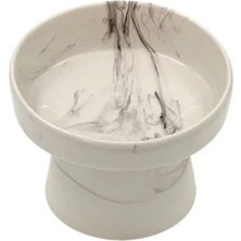 Medushop Mermer Desenli Yükseltilmiş Seramik Kedi Mama ve Su Kabı - Antrasit Geçişli
