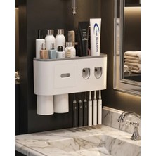 Zenvia Çift Dispenserli Diş Macunu Sıkacağı 6 Fırçalık Bardaklı Banyo Organizer