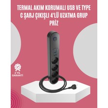 Zenvia LED Anahtarlı Akım Korumalı Çoklu Priz 4 Priz 3 USB Girişli