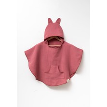 Hafy Baby 5 Renk Organik Pamuk, Kapüşonlu Müslin Çocuk Pançosu / Pembe