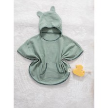 Hafy Baby 5 Renk Organik Pamuk, Kapüşonlu Müslin Bebek / Çocuk Pançosu / Mint Yeşili