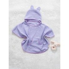 Hafy Baby 5 Renk Organik Pamuk, Kapüşonlu Müslin Çocuk Pançosu / Lila