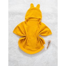 Hafy Baby 5 Renk Organik Pamuk, Kapüşonlu Müslin Çocuk Pançosu / Sarı