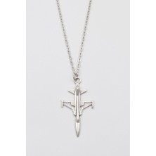 Alooya Modern F-5 Tiger Uçak Kolye - Düz Ezme İthal Zincirli Unisex Gümüş Kaplama - 60 cm