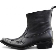Güvener King Shoes Hakiki Deri Siyah Kovboy Bot