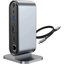 Pazarcan PM-21813 Type-C To 12 Port Hub Usb/ethernet/hdmı/vga/sd/tf Kart Okuyucu Dönüştürücü Çoğ