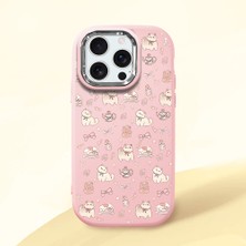 Ucuc iPhone 16 Pro Max Uyumlu Darbe Emici Kamera Korumalı Pembe Silikon Özel Baskı Desenli Kılıf