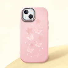 Ucuc iPhone 15 Plus/14 Plus Uyumlu Darbe Emici Kamera Korumalı Pembe Silikon Özel Baskı Desenli Kılıf