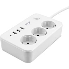 LTG Nova Termal Akım Korumalı Uzatma Kablosu 3 Priz + 3x USB 2.1A Anahtarlı 2 M - Beyaz 3406-01