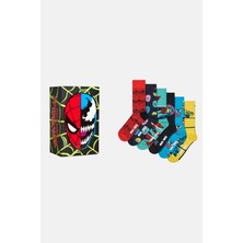 Happy Socks - Erkek Çok Renkli Marvel  Spider - Man Figürlü 6\'lı Çorap Seti