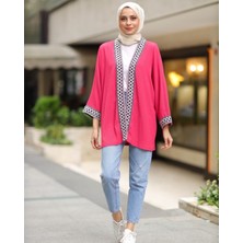 Moda Morfo Araboy Etnik Şeritli Kimono -Fuşya