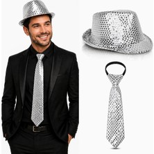 SHC4200 Gümüş Payetli Şapka Krat Seti – Işıltılı Parti Kombini