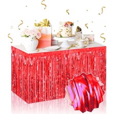 Luord-Store Kendinden Yapışkanlı Kırmızı Metalize Püsküllü Masa Eteği – 75 x 275 cm Parti Süslemesi