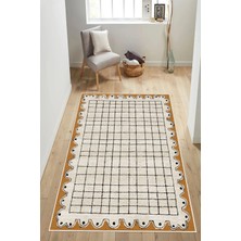Pelura Halı Modern Dalgalı Kenar Tasarımlı Damalı Dijital Baskılı Yıkanabilir Kaymaz Taban Salon Halısı Yolluk