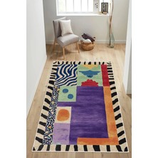 Pelura Halı Modern Geometrik Desenli Janjanlı Dijital Baskılı Yıkanabilir Kaymaz Taban Salon Halısı Yolluk