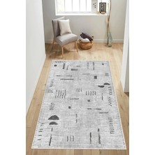 Pelura Halı Modern Etnik Modern Çizgi Desenli Krem Dijital Baskılı Yıkanabilir Kaymaz Taban Salon Halısı Yolluk