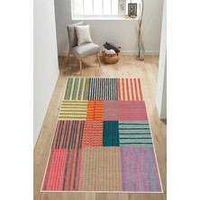 Pelura Halı Retro Stil Modern Desenli Renkli Dijital Baskılı Yıkanabilir Kaymaz Taban Salon Halısı Yolluk