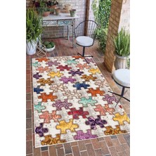 Pelura Halı Modern Puzzle Patchwork Tasarımlı Dijital Baskılı Yıkanabilir Kaymaz Taban Salon Halısı Yolluk