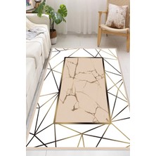 Pelura Halı Geometrik Çizgili Gold Mermer Desenli Dijital Baskılı Yıkanabilir Kaymaz Taban Salon Halısı Yolluk