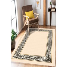 Pelura Halı Modern İskandinav Çerçeveli Krem Dijital Baskılı Yıkanabilir Kaymaz Taban Salon Halısı Yolluk