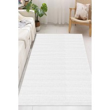 Pelura Halı Modern Minimalist Yatay Çizgili Beyaz Dijital Baskılı Yıkanabilir Kaymaz Taban Salon Halısı Yolluk