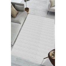Pelura Halı Modern Minimalist Yatay Çizgili Beyaz Dijital Baskılı Yıkanabilir Kaymaz Taban Salon Halısı Yolluk