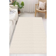 Pelura Halı Modern Minimalist Yatay Çizgili Beyaz Dijital Baskılı Yıkanabilir Kaymaz Taban Salon Halısı Yolluk