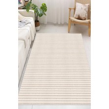 Pelura Halı Minimalist Ince Yatay Çizgili Gri Dijital Baskılı Yıkanabilir Kaymaz Taban Salon Halısı Yolluk