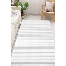 Pelura Halı Minimalist İnce Yatay Çizgili Gri Dijital Baskılı Yıkanabilir Kaymaz Taban Salon Halısı Yolluk