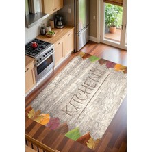 Pelura Halı Sonbahar Temalı Kitchen Yazılı Baskılı Yıkanabilir Mutfak Halısı Yolluk