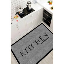 Pelura Halı Kitchen Yazılı Çerçeveli Gri  Yıkanabilir Kaymaz Dijital Baskılı Mutfak Halısı