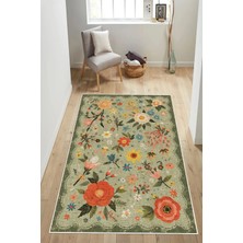 Pelura Halı Floral Desen Baskılı Kaymaz Yıkanabilir Salon Oturma Odası Mutfak Antre Halısı Yolluk