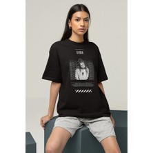 Sevbano Mona Lisa Temalı Billie Eilish Baskılı Unisex Tişört, Oversize Şarkıcı Tişört