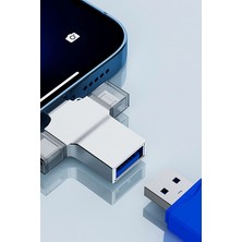 Thentech Metal Kasa 4in1 Type C Lightning Micro USB Kart Okuyucu Dönüştürücü Yüksek Hızlı Dosya Aktarım