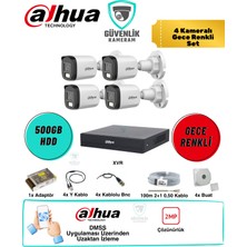 Dahua 4 Kameralı Gece Renkli Güvenlik Seti 2MP 500GB HDD HD Kayıt ve Sabit Görüş Açısı
