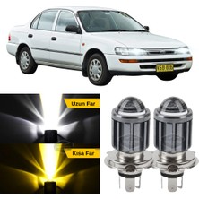 Caralp Toyota Corolla AE101 Efsane Kasa 1991-1998 Uyumlu Mercekli Far Ampulü LED Xenon Çift Renk Sarı-Beyaz Far Şimşek Etkili Csp LED Lamba Uzun Kısa 2 Adet Takım